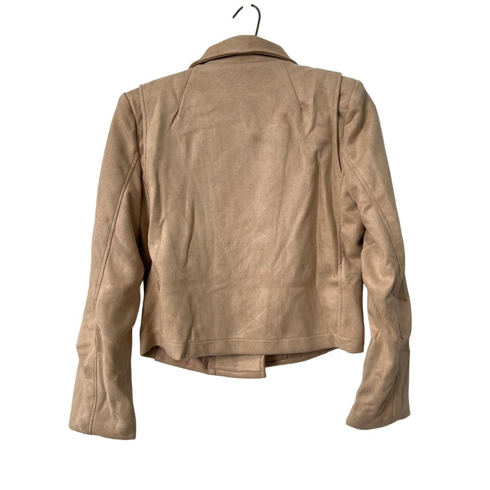 Reverof Full Zip Moto Jacket Womens L Faux Suede Asymmetrical Crop Tan NEW - Picture 2 of 4